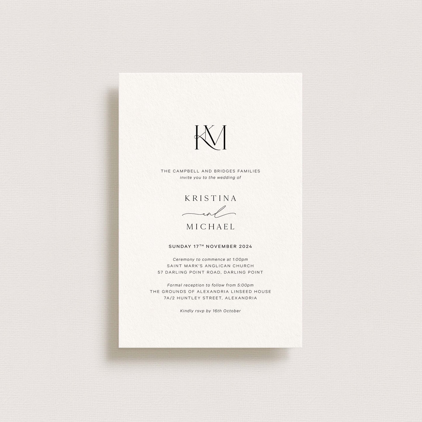 Classic Monogram Wedding Invitation - Printable File