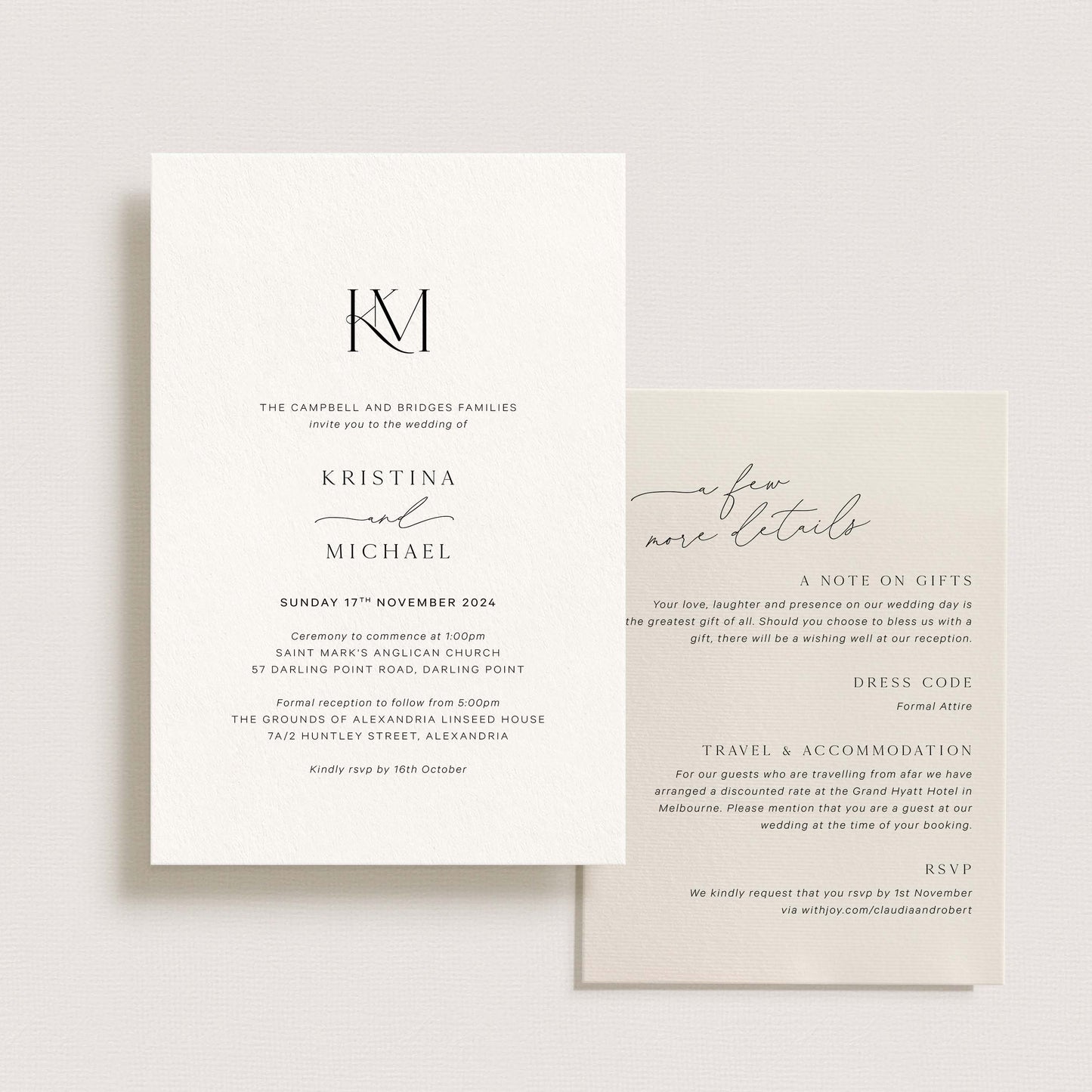 Classic Monogram Wedding Invitation - Printable File